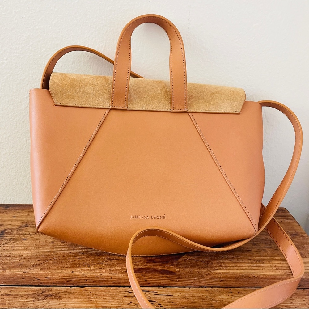 Janessa Leone Joan Suede & Leather Crossbody Satchel Bag -Camel Nude/ Tan Peach - Picture 5 of 10